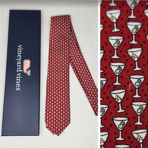 New men's mini micro Martinis Vineyard Vines red neck tie